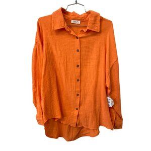Jolie and Joy Gauze Shirt Size Large Button Front Long Sleeve Relaxed Cotton NEW